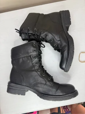 b.o.c. Black Leather Combat Boots Fold Over Cuff Sz 7 Moto Fall Boho Witchy thumbnail 5