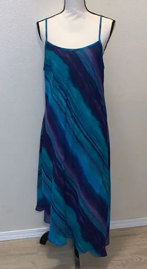 Venezia blue & purple wave pattern maxi night out formal dress thumbnail 1
