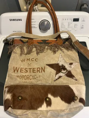 Large western tote bag Tan thumbnail 1