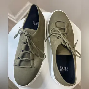 Eileen Fisher Prescot Platform Sneakers Olive Nubuck Leather Women 6.5 thumbnail 6