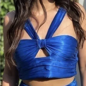 Zara Blue Cutout Draped Tank Top size XS thumbnail 7