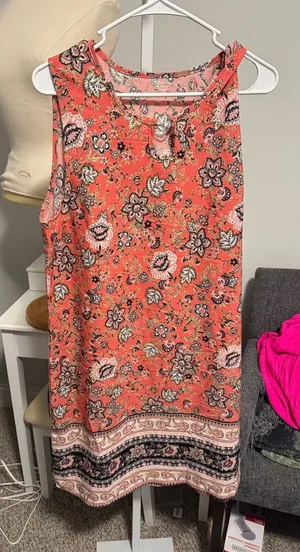Sleeveless Coral Floral Midi Dress thumbnail 1