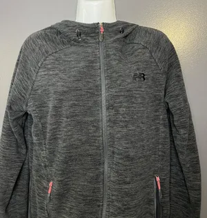 New Balance Jacket Womens Medium Gray Fleece Hooded Full Zip Pockets Athletic thumbnail 1