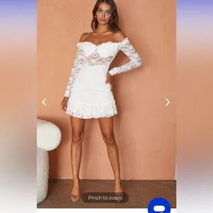 NWT selfie Leslie DOVE OFF-SHOULDER FRILL‎ TRIM LACE MINI DRESS WHITE small thumbnail 5