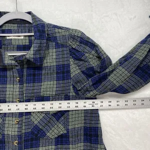 We the Free Flannel Blouse Womens S Blue Tie Sleeve‎ Button Front Western Boho thumbnail 2