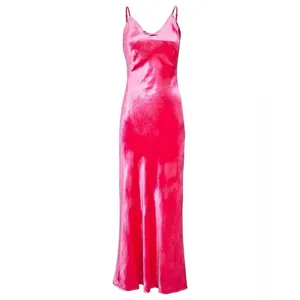 Le Superbe Silk Blend Velvet Bias Slip Maxi Dress Pink V Neck Spaghetti Strap 2 thumbnail 6