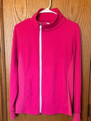 FOOTJOY Fleece Jacket‎ Women Medium Hot Pink Asymmetrical Zip Thumbholes Golf thumbnail 1