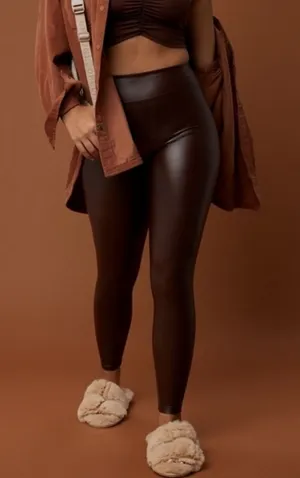 Offline By Aerie Women Brown Vegan Leather Leggings New gym comfort y2k mob wife thumbnail 1