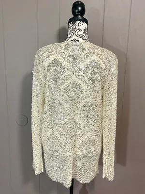 ZARA Ivory Sequin V-Neck Long Sleeve Mini Dress thumbnail 4
