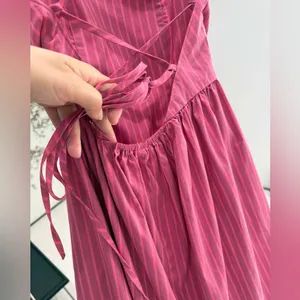 Pistola Sadee Open Back Midi Dress Magenta Pink Stripe Cotton Summer Sundress L thumbnail 14