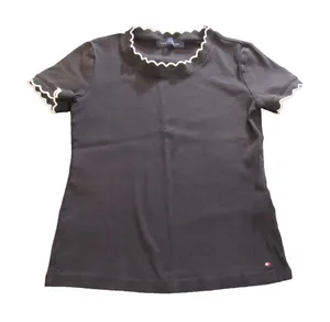 Tommy Hilfiger Lettuce‑Trim T‑Shirt Black White Trim Women’s Small Pre‑Owned thumbnail 1