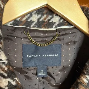 Banana Republic Brown Plaid Houndstooth Wool Blazer Jacket Short Sleeve Sz Small thumbnail 3