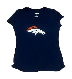 NFL Team Apparel Women's Denver Broncos Navy V-Neck T-Shirt Size M thumbnail 1