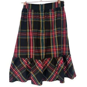 NWT J.Crew Womens Big Bow Ruffle Hem Midi Skirt Black Red Plaid Size 4 Holiday thumbnail 6