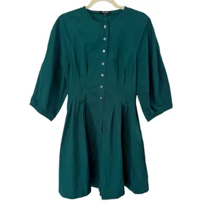 NWD Madewell Sculptural Sleeve Pleated Mini Dress Midnight Spruce Size 6 thumbnail 4