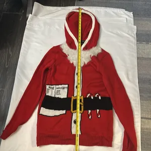 Rue21 Red/Black Holiday Christmas Santa Hooded Ugly Sweater S Cosplay Kidcore thumbnail 6