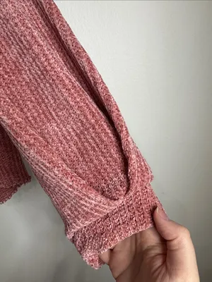 Project Social T Chenille Chunky Knit terracotta Raw Hi-Lo Hem Sweater size L thumbnail 5