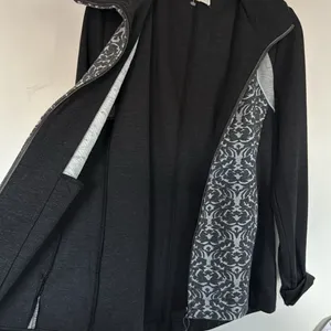 Anthropologie Tara Jacquard Hoodie‎ Zip Sweatshirt Gray Black Hooded Size Medium thumbnail 5