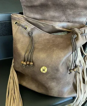 Bohemian Faux Leather & Tassels Beaded Backpack thumbnail 5