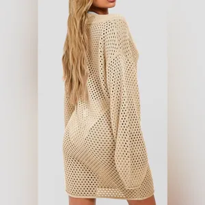 Women’s Cream Crochet Swim Coverup with V-Neck thumbnail 3