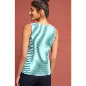 Maeve Anthropologie Franconia Green Striped Seersucker Sleeveless Top Small S thumbnail 3