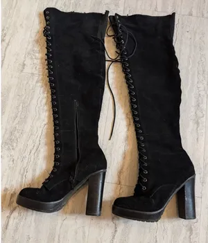 Aldo ADEASIEN thigh-high lace-up boots in black suede 8.5 thumbnail 1