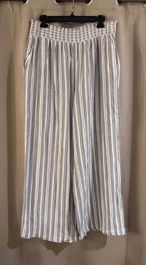 Ellen Tracy Blue and Cream Striped Wide Leg Pants thumbnail 1
