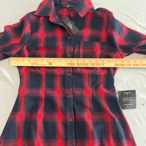 Lulus Red Navy Blue Plaid Cutout Back Mini Shirt‎ Dress NWT Medium thumbnail 7