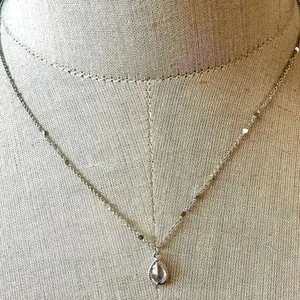 Silver tone dainty teardrop pendant necklace thumbnail 2