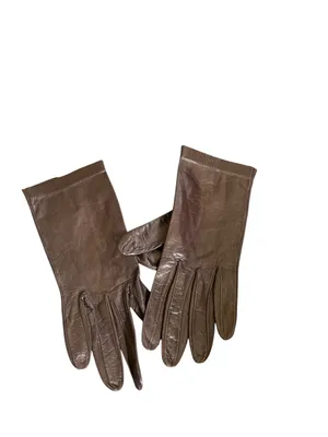 Italian Leather Unlined Fitted Gloves Sz 7.5 Chocolate Brown Winter Sleek Dressy thumbnail 2