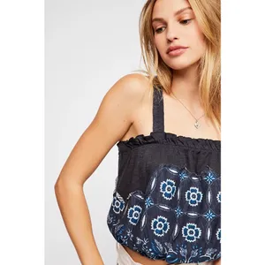 Free People Love Life Bubble Top Womens Size Medium Linen Blend Blue Boho thumbnail 9