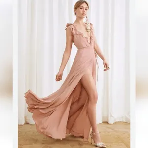 Reformation Peppermint Dress maxi gown Champagne‎ Blush Nude Ruffled Wrap Medium thumbnail 5