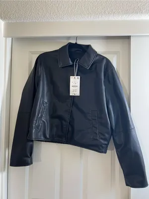 Zara Black Faux Leather Jacket thumbnail 2