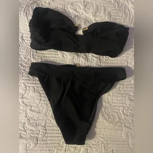 Black Hammered Trim Bandeau Bikini Top And Bottom Us M thumbnail 9