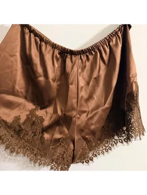 Reformation Fern Satin Shorts in Pinecone Brown thumbnail 5