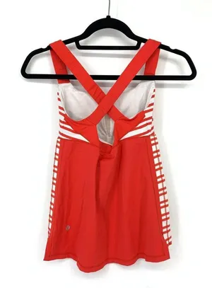 Lululemon Tank Top Women's Size 4 Track & Train Twin Stripe Love Red White *READ thumbnail 3
