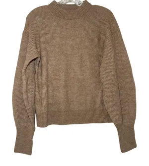 Quince Merino Wool Baby Alpaca Ribbed Mock Neck Sweater Tan Small Capsule basic thumbnail 1