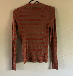 Madewell Merino Wool/ Silk Blend Knit Pullover Sweater Brown Red Striped L Women thumbnail 2