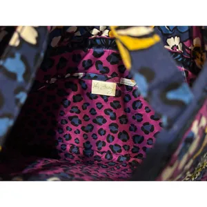 Vera Bradley Tote Bag Womens Medium Blue Floral Leopard Quilted Cotton Shoulder thumbnail 2