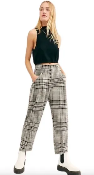 Free‎ People Posey Plaid Tapered Pants High Rise Dark Academia Trousers Size S thumbnail 1