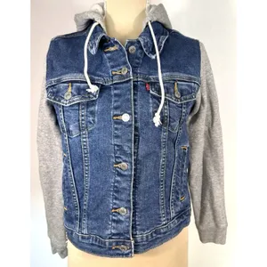 Levi's Hybrid Original Denim Sweatshirt Hoodie Trucker Jacket Medium Blue Gray thumbnail 5
