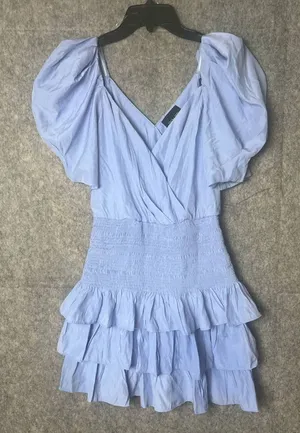 DO+BE Women Size Medium Blue puffy short sleeve smock mini dress‎ thumbnail 1