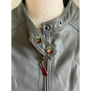 Joujou Gray Leather Jacket Womens XS Moto Zip Up Quilted Biker‎ Edgy Urban Chic thumbnail 4