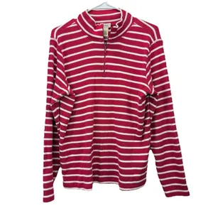 LL Bean Red White Stripes 1/4 Zip‎ French Sailor Pullover Top Size LARGE thumbnail 3