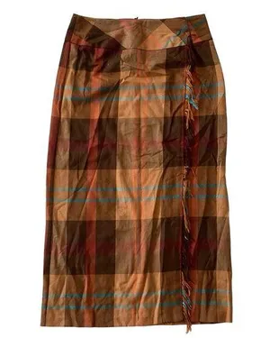Vintage Long Plaid Skirt Brown Size 8 thumbnail 1