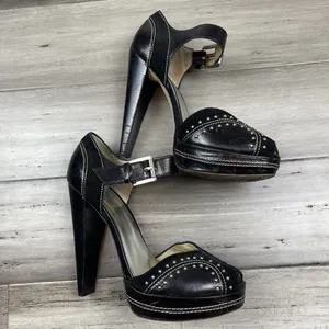 Michael Kors Astor Quarter Strap Heels Women's Black Silver Studs 9 thumbnail 2
