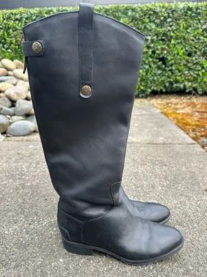 Sam Edelman Penny Riding Boot Black Leather Round Toe Zipper Equestrian thumbnail 1