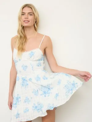 Floral Plaid Spaghetti Strap Corset Mini Dress Medium thumbnail 5