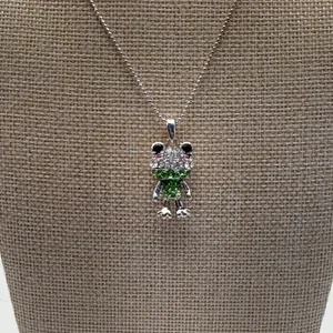 Silver‎ Green Rhinestone Frog Pendant Necklace Ball Chain Kidcore Coquette thumbnail 2