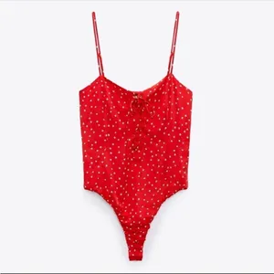 Zara Red Star Print Lace-Up Bodysuit Size XS NWT thumbnail 2